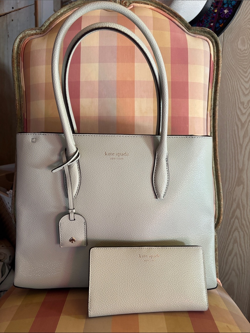 Kate Spade light mint Leather Tote with Matching Wallet